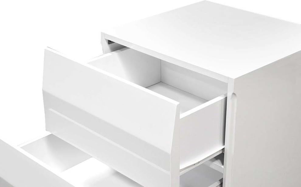 Spain 19" Modern Left-Hand Side 2-Drawer Bedroom Nightstand, Short Top Drawer in White/Silver - angle view