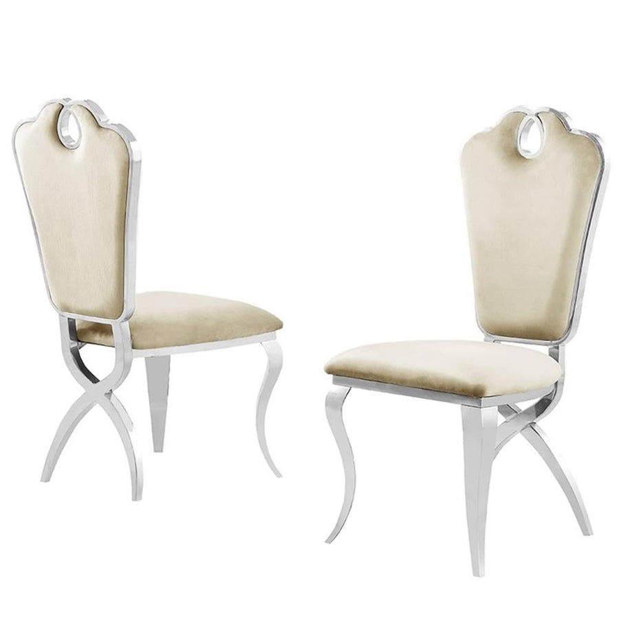 Lexim Velvet Dining Chairs, Set of 2 - Contemporary Glam in Cream & Silver