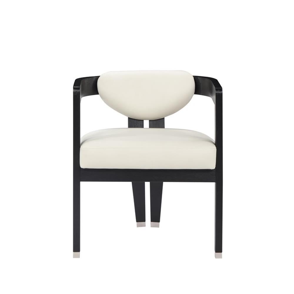 Cream Faux Leather Dining Armchair w/Wood Legs - close-up