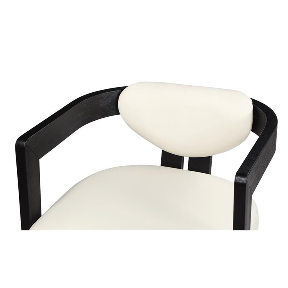 Cream Faux Leather Dining Armchair w/Wood Legs - back view