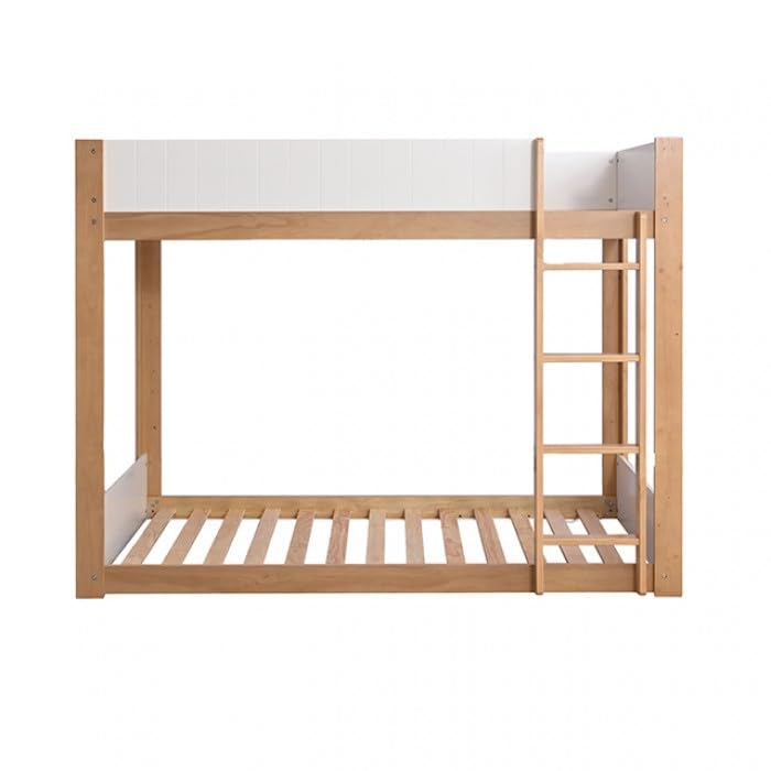 Terri Twin over Twin Wooden Bunk Bed with Attached Ladder - Low Profile in White/Natural Finish
