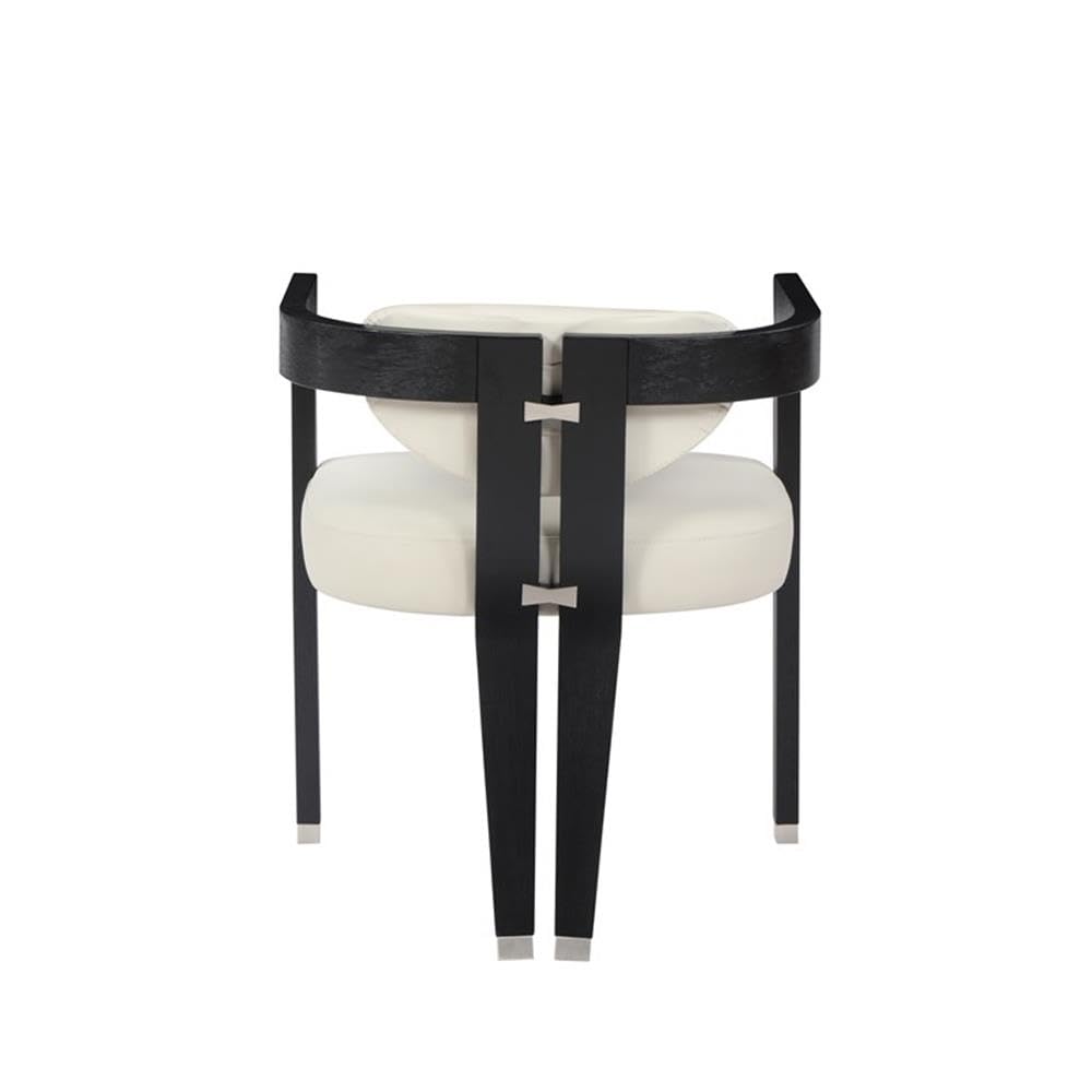 Cream Faux Leather Dining Armchair w/Wood Legs - angle view