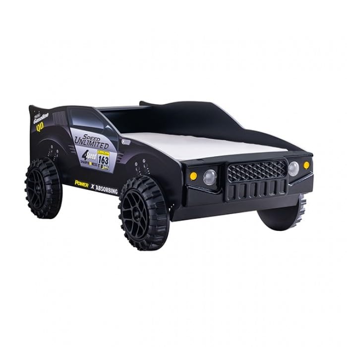 Speed Jump Twin Off-Road Car Bed with LED Headlights - Novelty Kids Bed in High Gloss Black