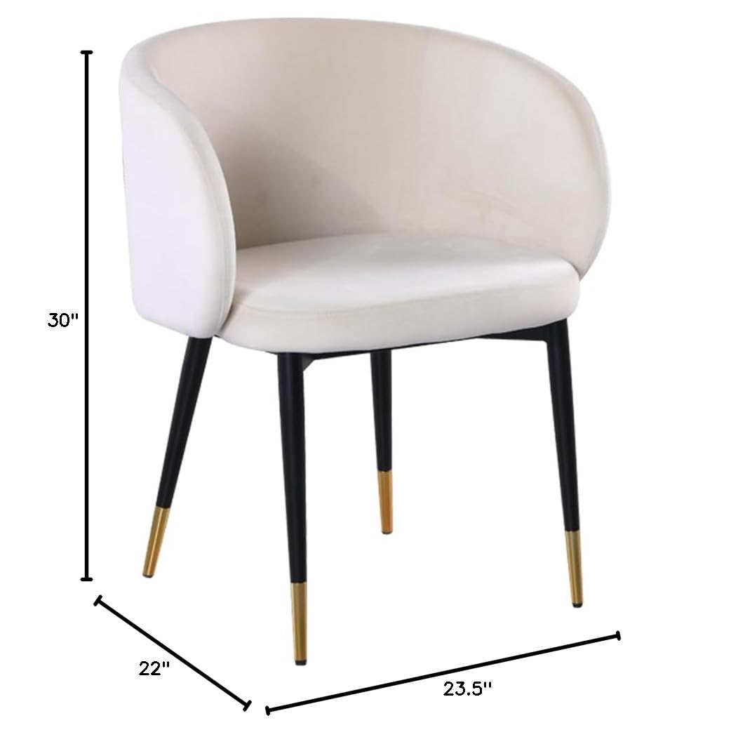 Henrietta Mid Century Modern Velvet Dining Chair, Barrel Back in Cream - side view