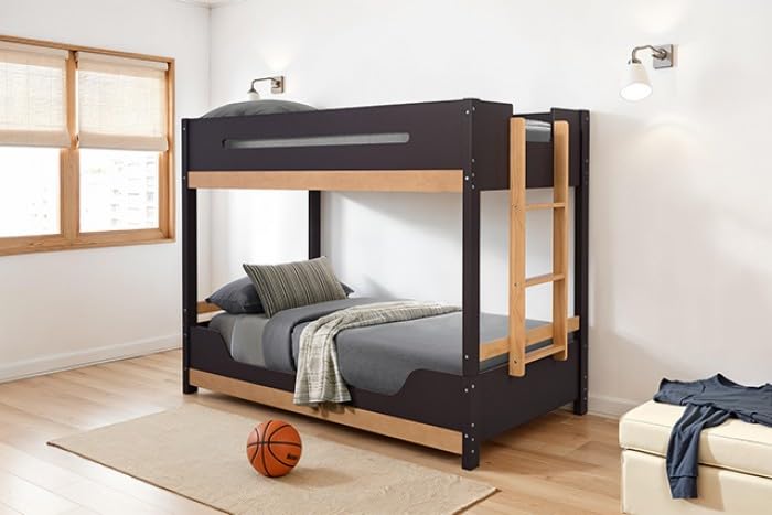 Nestor Twin over Twin Wooden Bunk Bed with Attached Ladder - Low Profile in Purple Mauve/Natural Finish