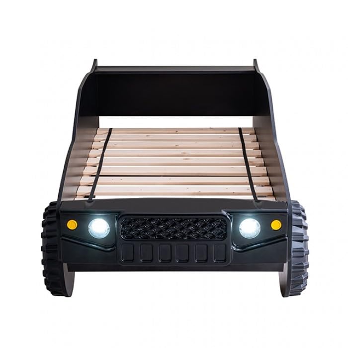 Speed Jump Twin Off-Road Car Bed with LED Headlights - Novelty Kids Bed in High Gloss Black