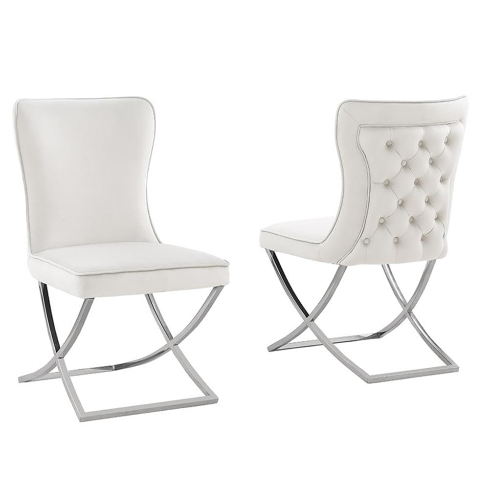 Titan Velvet Dining Chairs in Beige and Silver