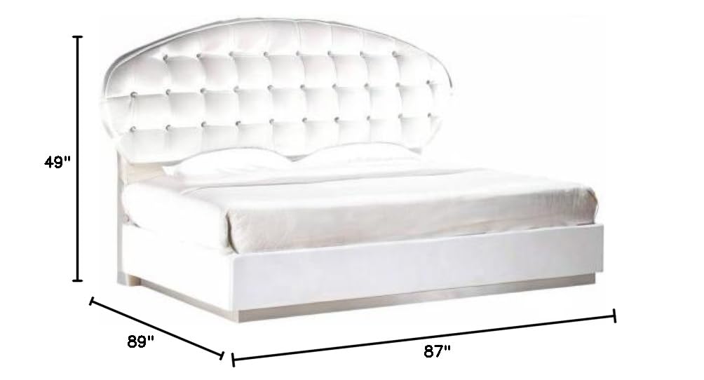France Faux Leather California King Platform Bed in White High Gloss - side view