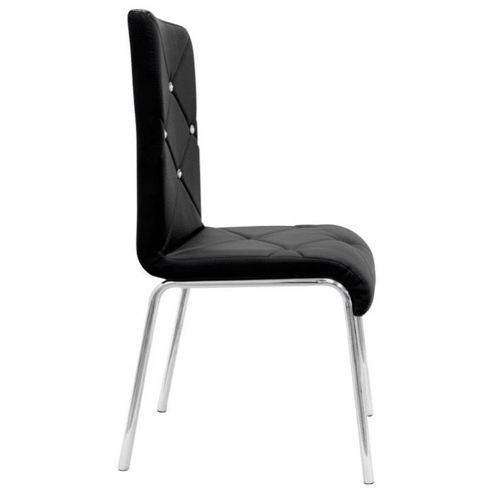 Faux Leather and Chrome Dining Side Chair in Black
