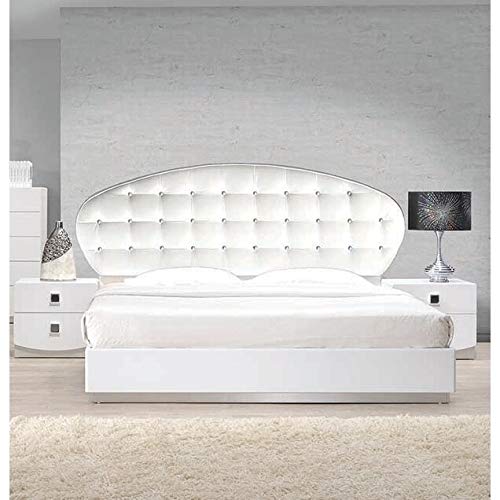 France Faux Leather Eastern King Platform Bed in White High Gloss - side view
