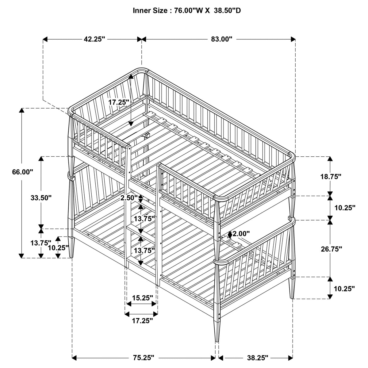 Abram Windsor Twin Over Twin Bunk Bed - Convertible Wood Frame with Ladder in Almond or Black – view 19
