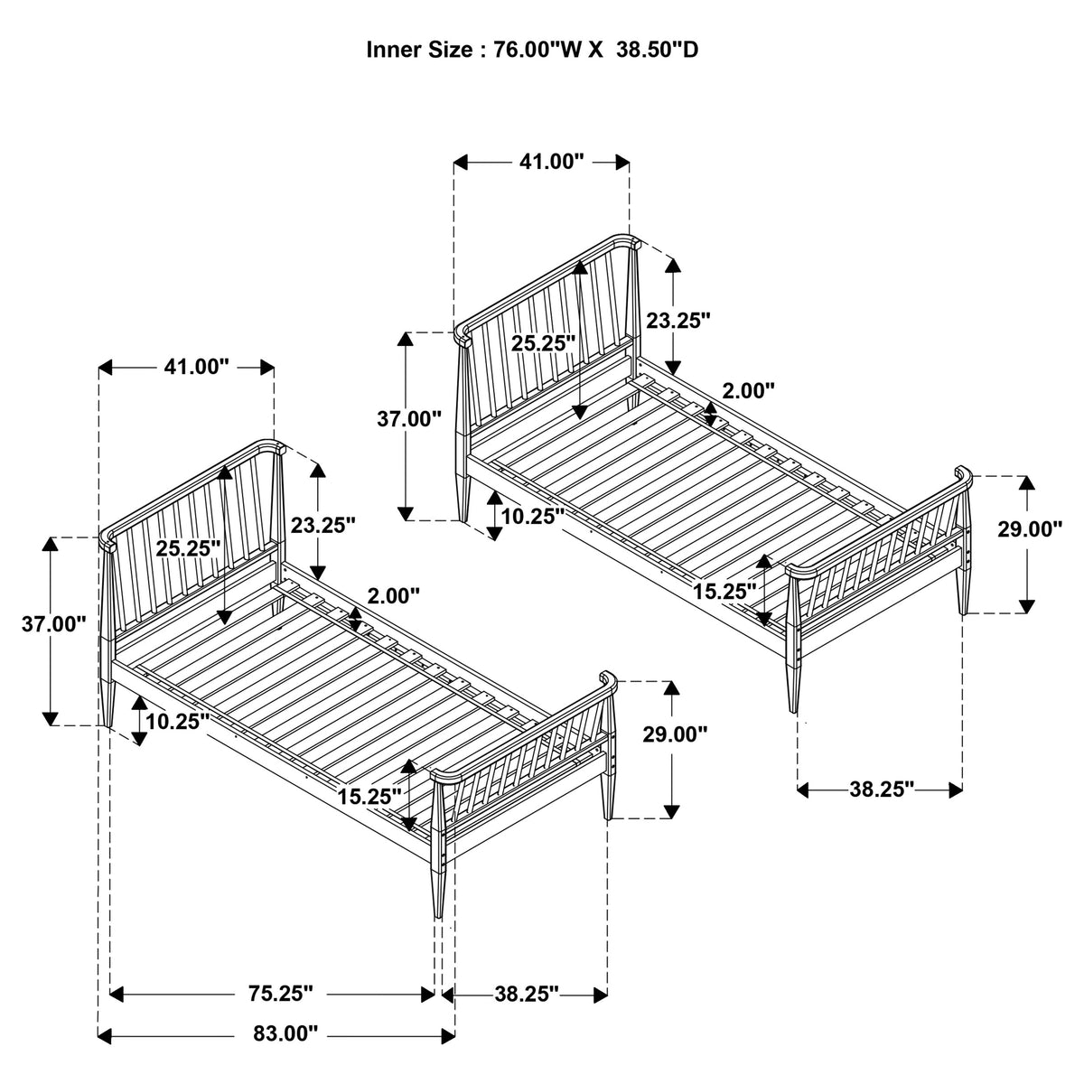 Abram Windsor Twin Over Twin Bunk Bed - Convertible Wood Frame with Ladder in Almond or Black – view 12