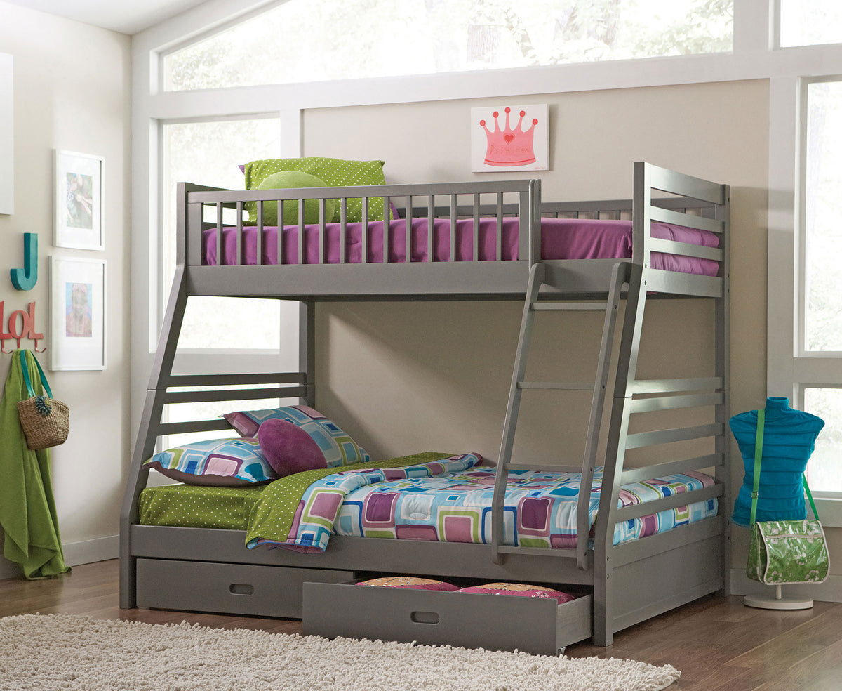 Ashton Twin over Full Bunk Bed with 2 Storage Drawers - A-Frame Pine in White, Cappuccino, Navy or Grey โ view 20