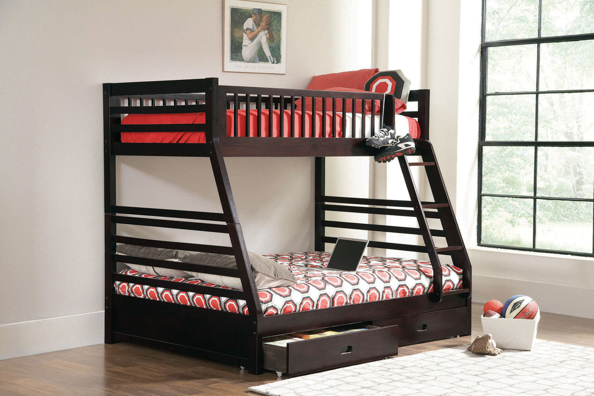 Ashton Twin over Full Bunk Bed with 2 Storage Drawers - A-Frame Pine in White, Cappuccino, Navy or Grey โ view 10