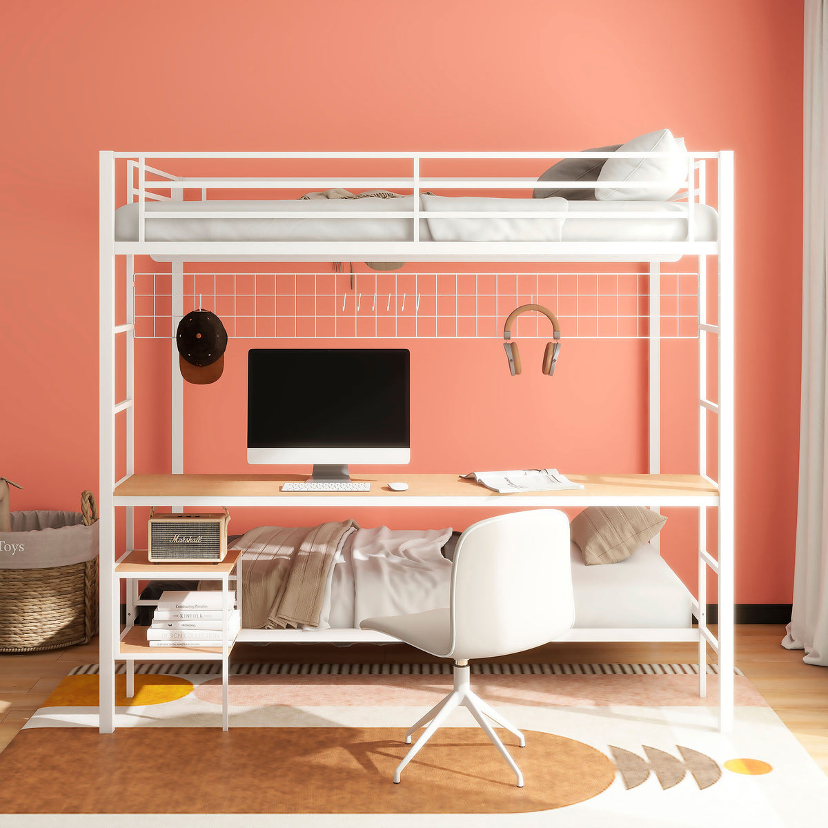 Bettoni Full Over Twin Workstation Bunk Bed with Built-In Desk - Metal in Matte Black or Matte White – view 12