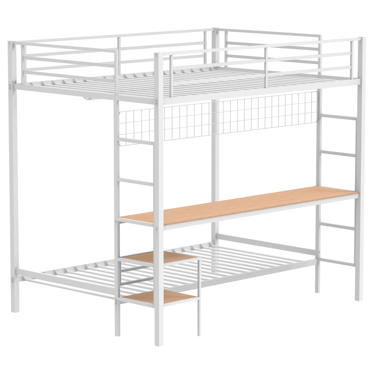 Bettoni Full Over Twin Workstation Bunk Bed with Built-In Desk - Matte White