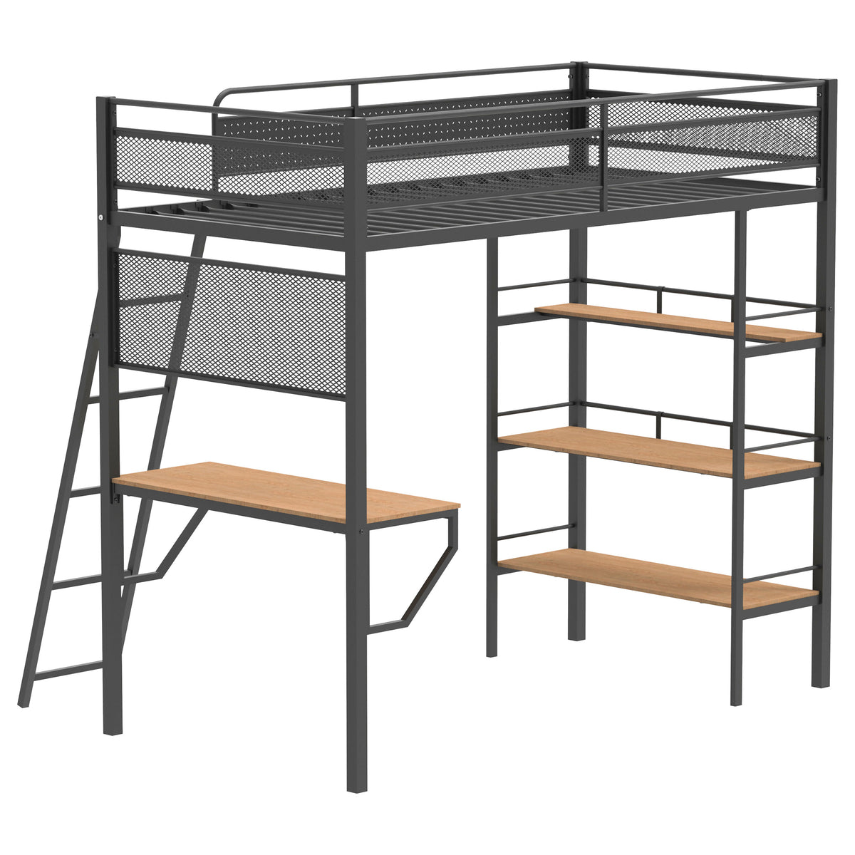 Campus Metal Twin Workstation Loft Bed with Desk & 3 Shelves - Matte Black or Matte White โ view 8
