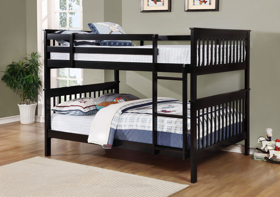 Chapman Full over Full Solid Pine Bunk Bed with Ladder & Guardrail - Black, Separates into 2 Beds