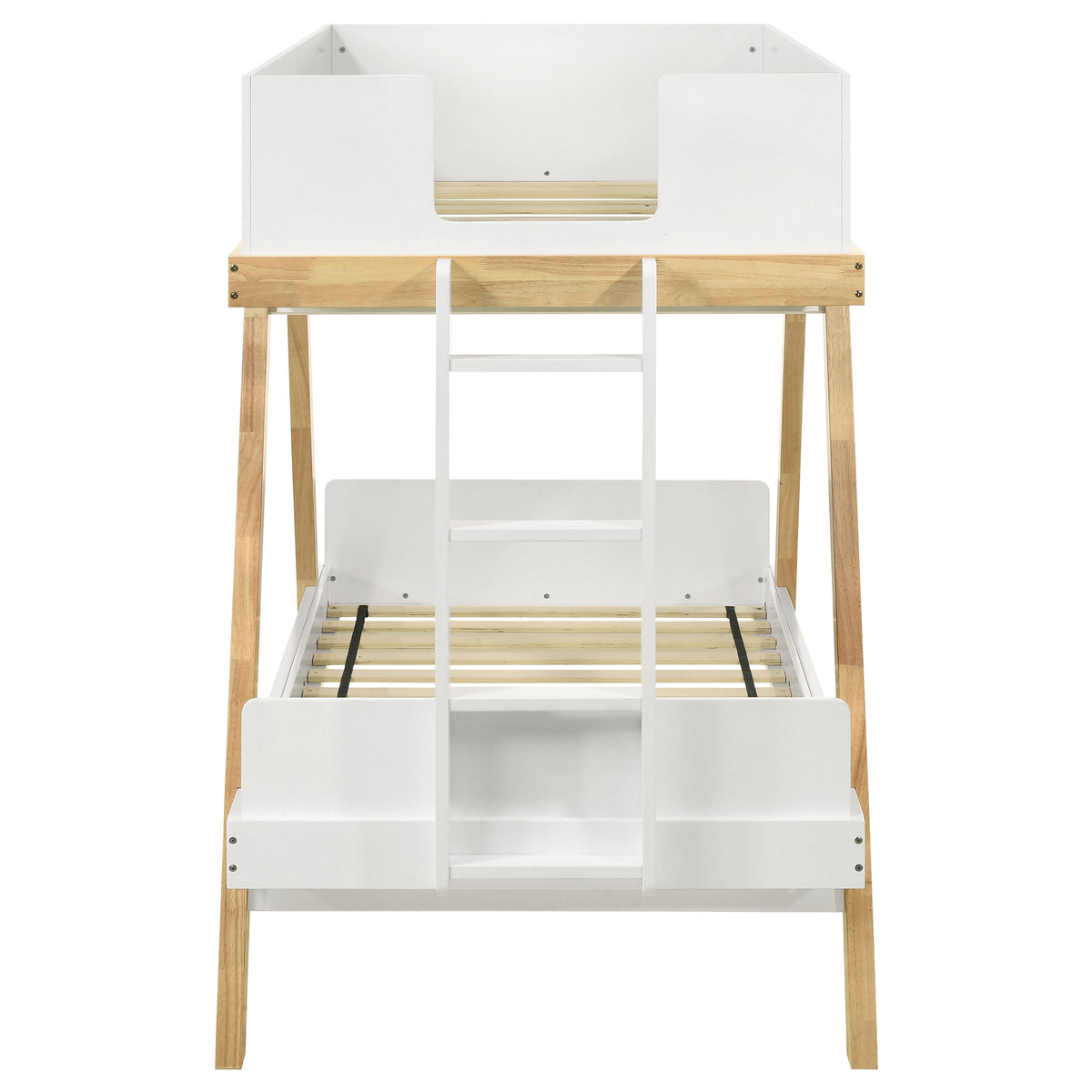 Frankie Twin Over Twin Bunk Bed - Trestle-Style Two-Tone Wood in White or Blue & Natural, Optional Mattresses – view 10