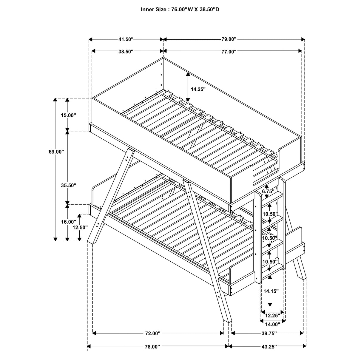 Frankie Twin Over Twin Bunk Bed - Trestle-Style Two-Tone Wood in White or Blue & Natural, Optional Mattresses – view 14