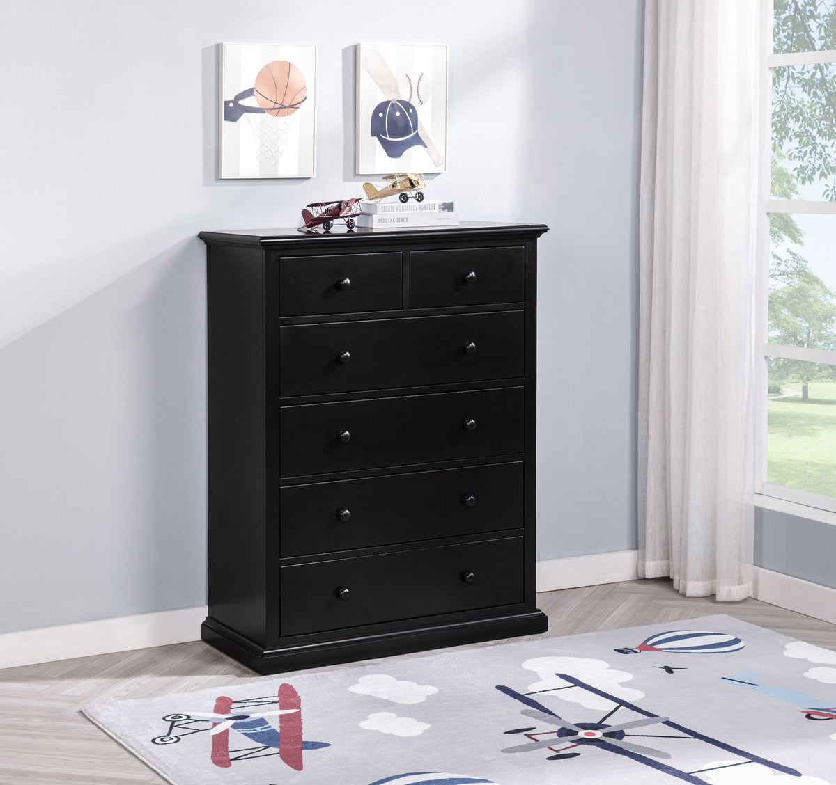 Sumerlin 6-Drawer Chest - Transitional Bedroom Storage with Round Knobs in Black, Cappuccino, Brown or White – view 1