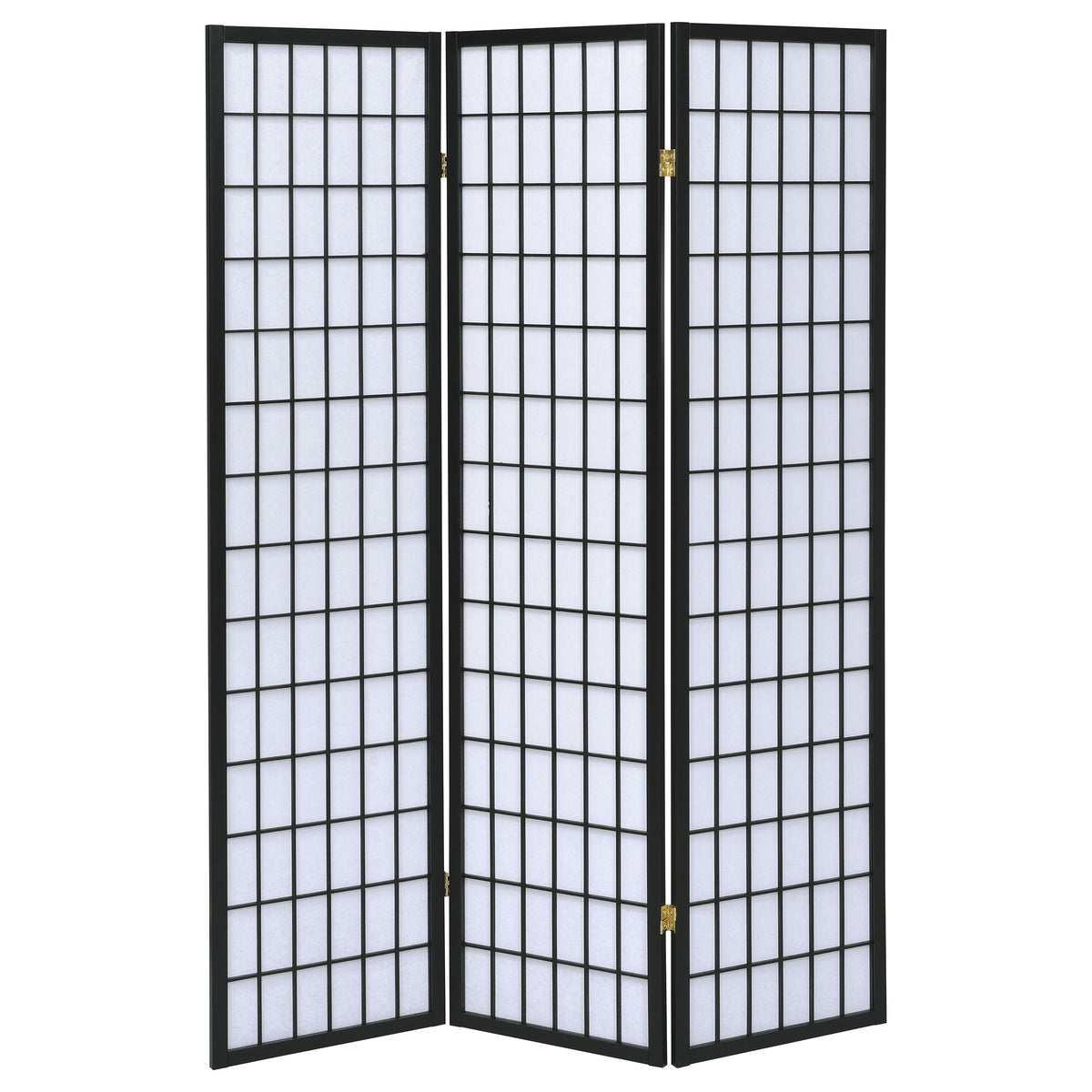 Carrie 3-Panel Shoji Room Divider - Folding Screen with Black Frame & White Fabric Panels – view 4