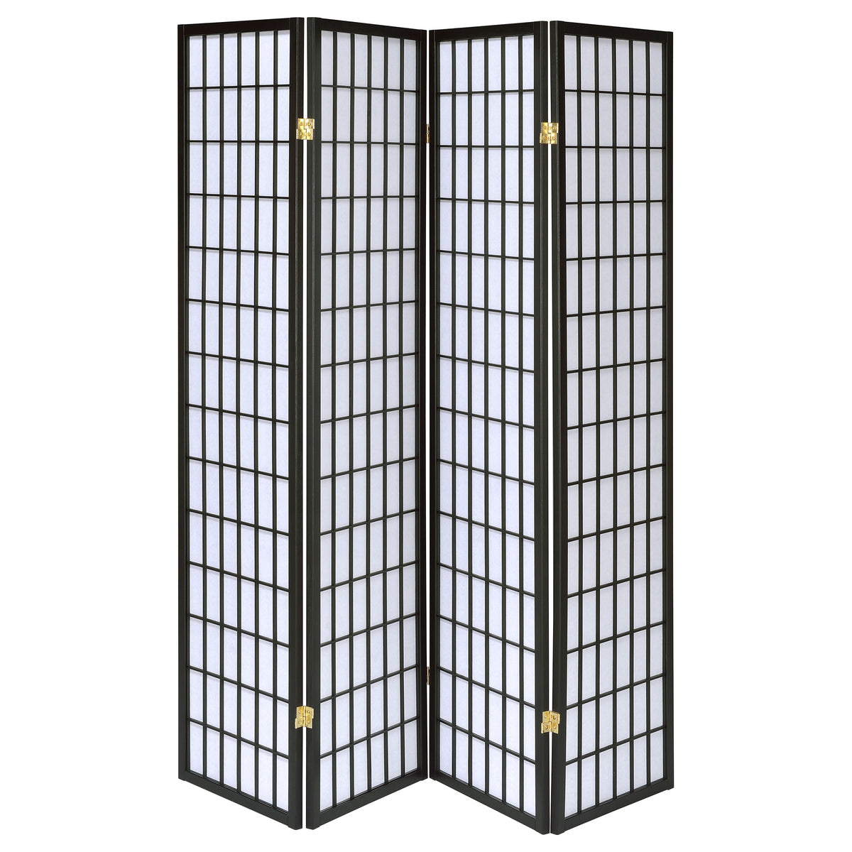 Roberto 4-Panel Folding Shoji Room Divider - Black Grid Frame with White Fabric Panels – view 3