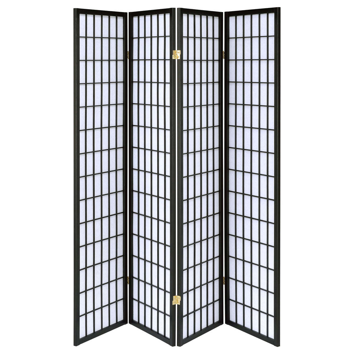 Roberto 4-Panel Folding Shoji Room Divider - Black Grid Frame with White Fabric Panels – view 4
