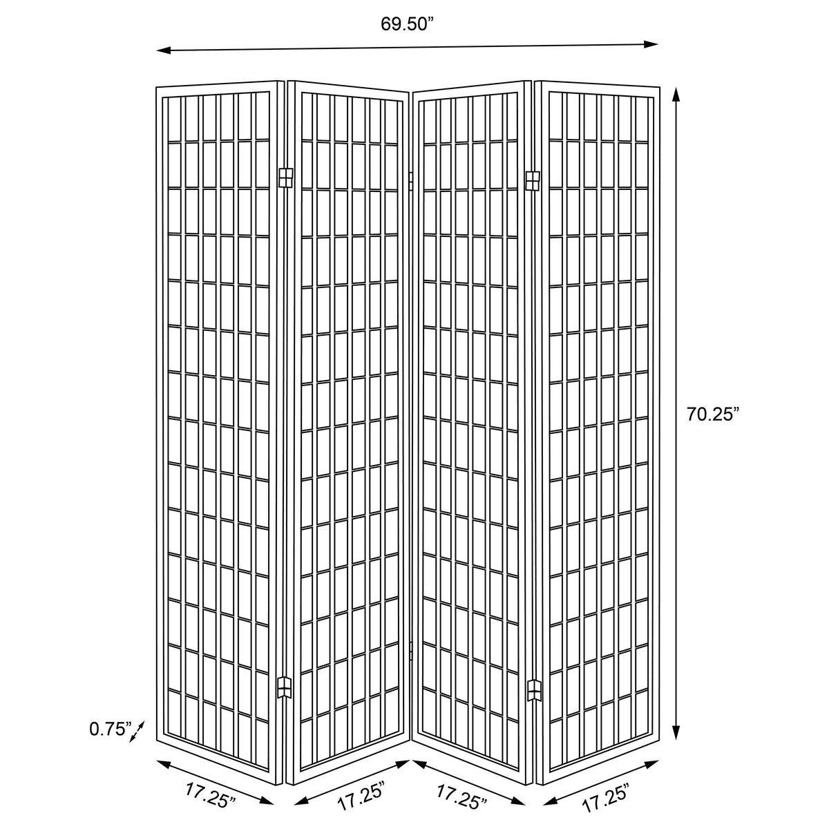 Roberto 4-Panel Folding Shoji Room Divider - Black Grid Frame with White Fabric Panels – view 7