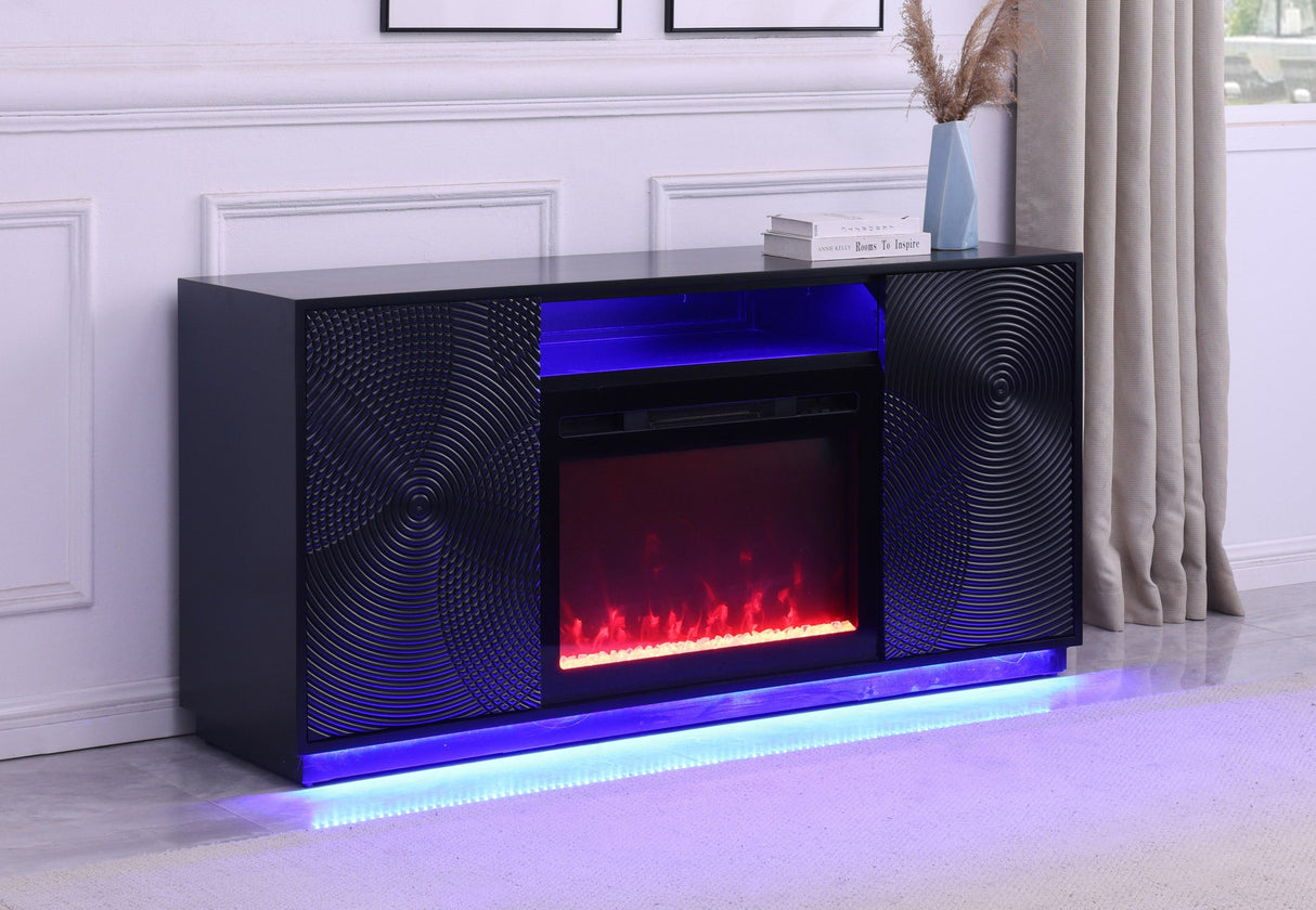 Side profile of the Weston electric fireplace showing depth and construction