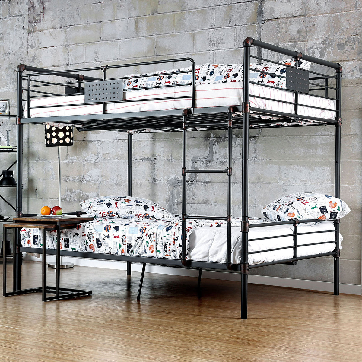 Olga Industrial Metal Bunk Beds - Triple Twin, Triple Full, Full over Full or Queen over Queen in Antique Black - 4ce2a7c2e7aa854719004c22b8809b3654a99b58_CM_BK913FF_1
