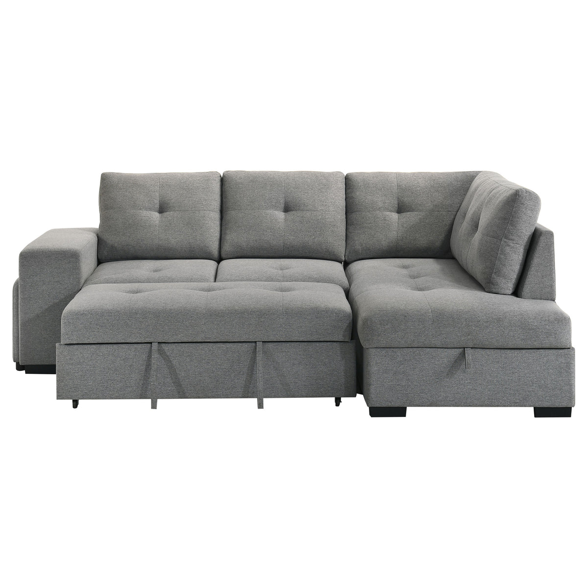 Roanne Sleeper Sectional Sofa with Storage Chaise & 2 Hidden Stools - Grey Tufted Fabric – view 10