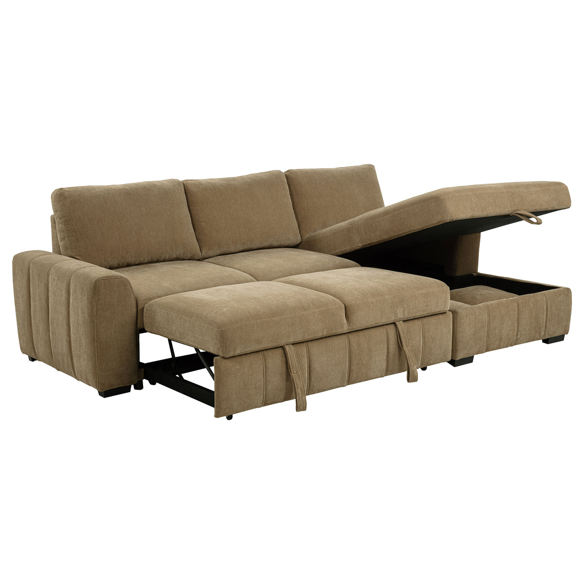 Pastrana Sleeper Sectional with Right Chaise - Camel Fabric, Pull-Out Bed & Track Arms – view 6
