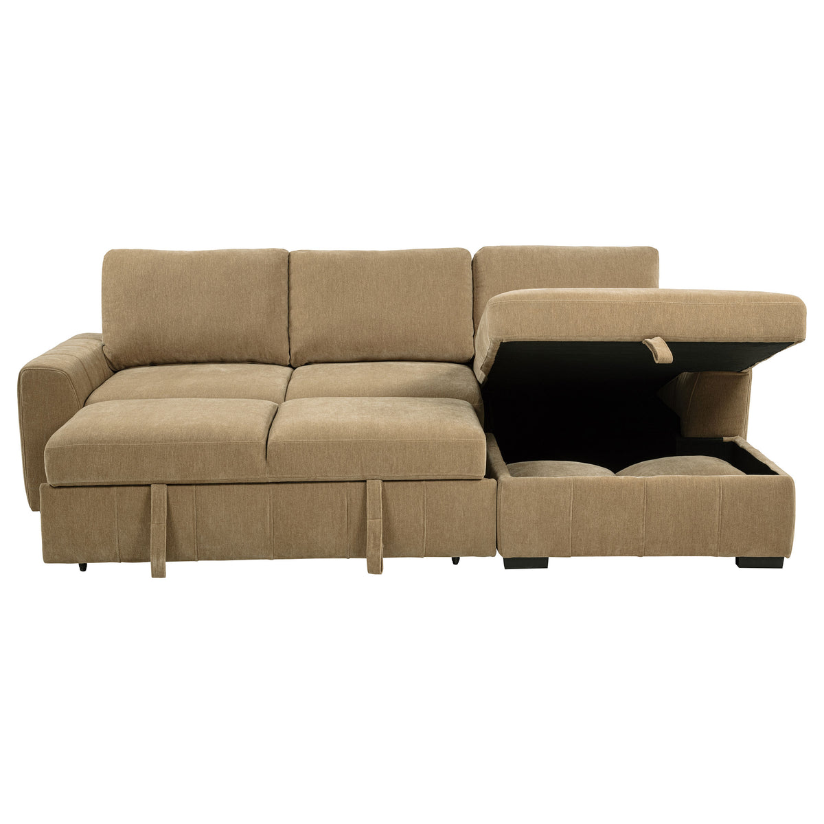 Pastrana Sleeper Sectional with Right Chaise - Camel Fabric, Pull-Out Bed & Track Arms – view 9