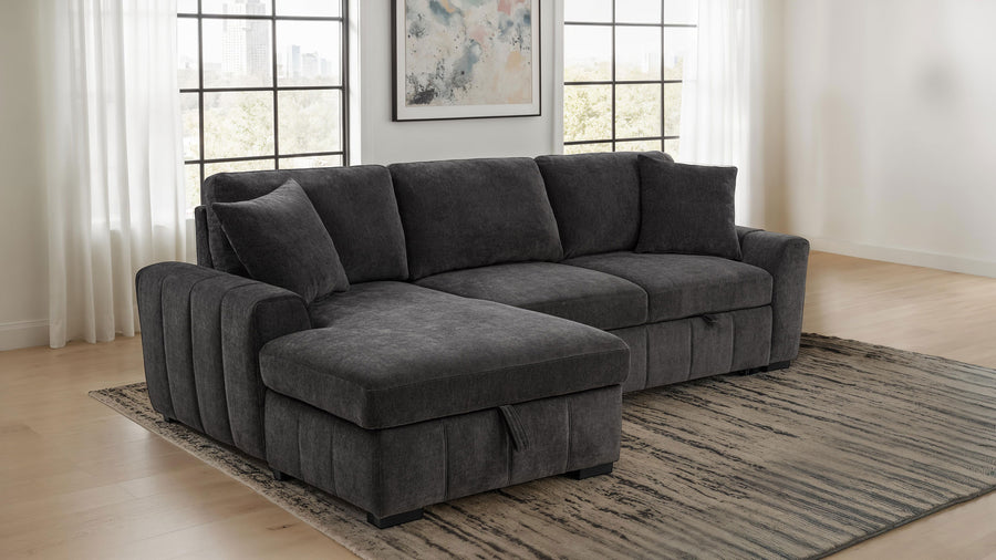 Pastrana Sleeper Sectional Sofa with Left-Facing Chaise - Charcoal Grey Fabric, Track Arms