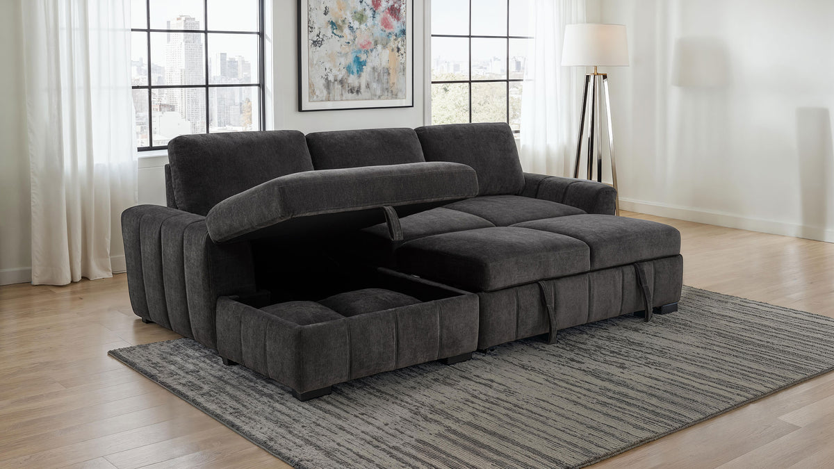 Pastrana Sleeper Sectional Sofa with Left-Facing Chaise - Charcoal Grey Fabric, Track Arms – view 4