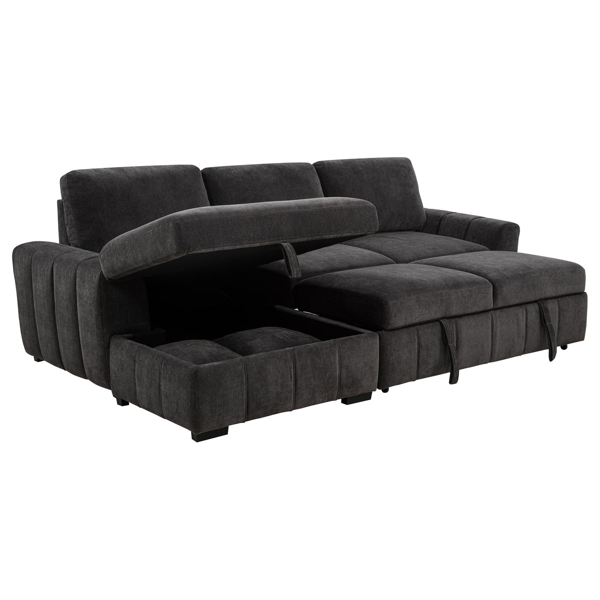 Pastrana Sleeper Sectional Sofa with Left-Facing Chaise - Charcoal Grey Fabric, Track Arms – view 6