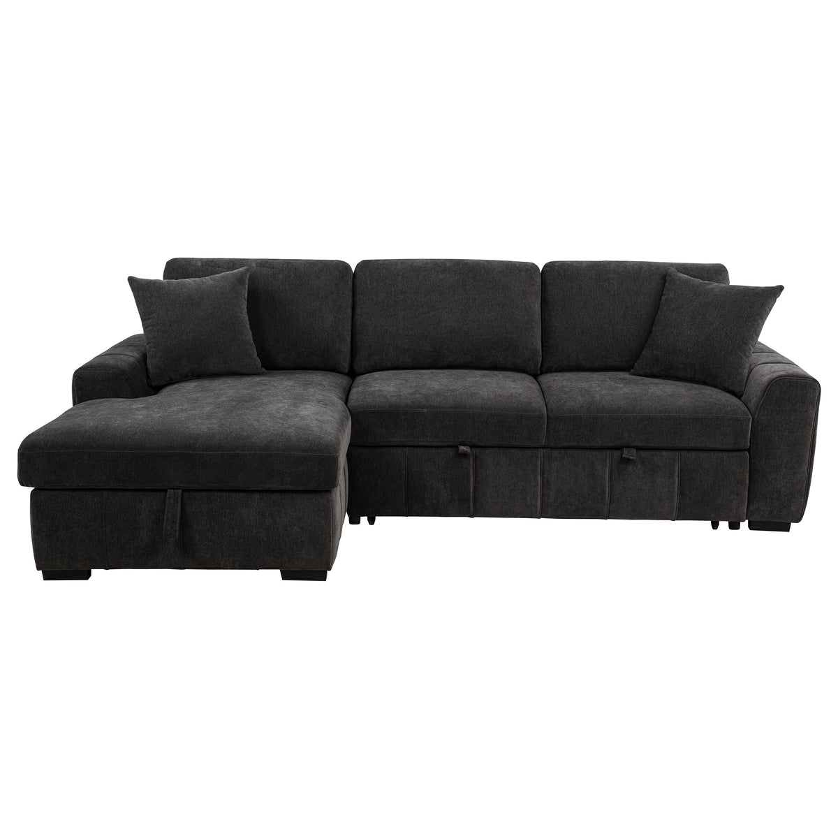 Pastrana Sleeper Sectional Sofa with Left-Facing Chaise - Charcoal Grey Fabric, Track Arms – view 7