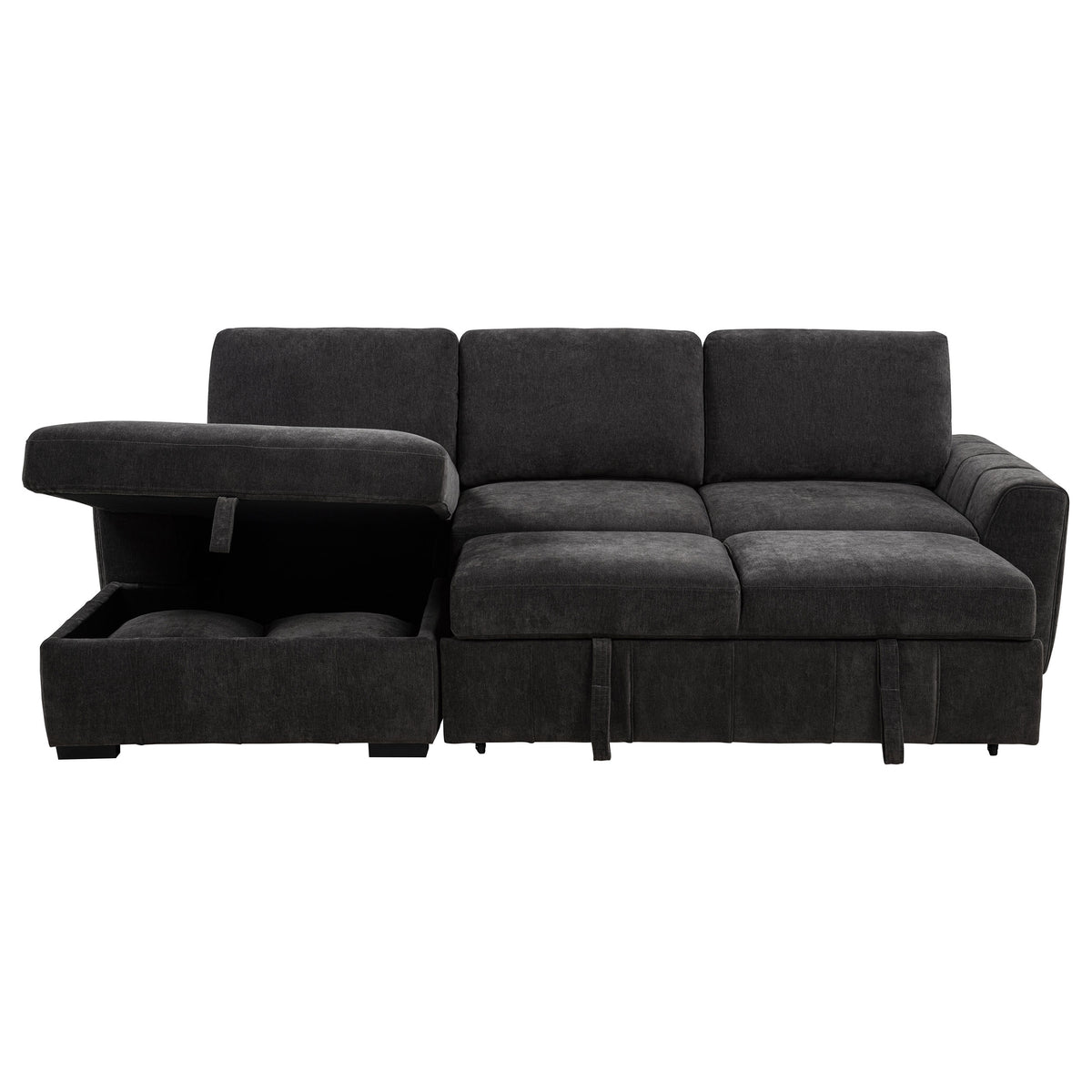 Pastrana Sleeper Sectional Sofa with Left-Facing Chaise - Charcoal Grey Fabric, Track Arms – view 9