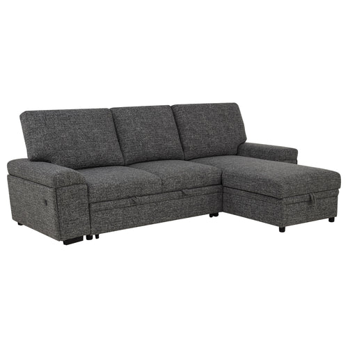 Demko Sleeper Sectional Sofa with Storage Chaise - Bluetooth Speakers, USB Charging & Cupholders in Granite