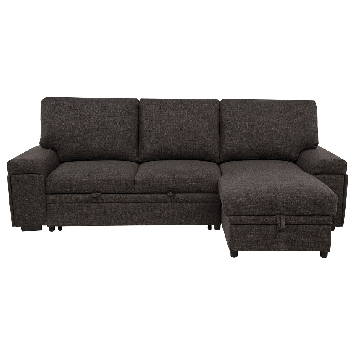 Demko Sleeper Sectional with Storage Chaise - Brown Fabric with Bluetooth Speakers, USB & Cup Holders – view 5