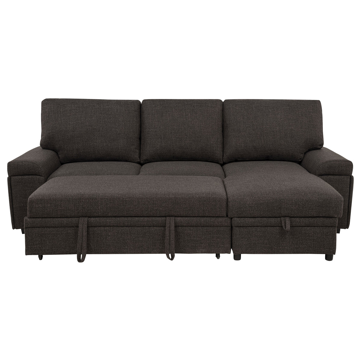 Demko Sleeper Sectional with Storage Chaise - Brown Fabric with Bluetooth Speakers, USB & Cup Holders – view 7