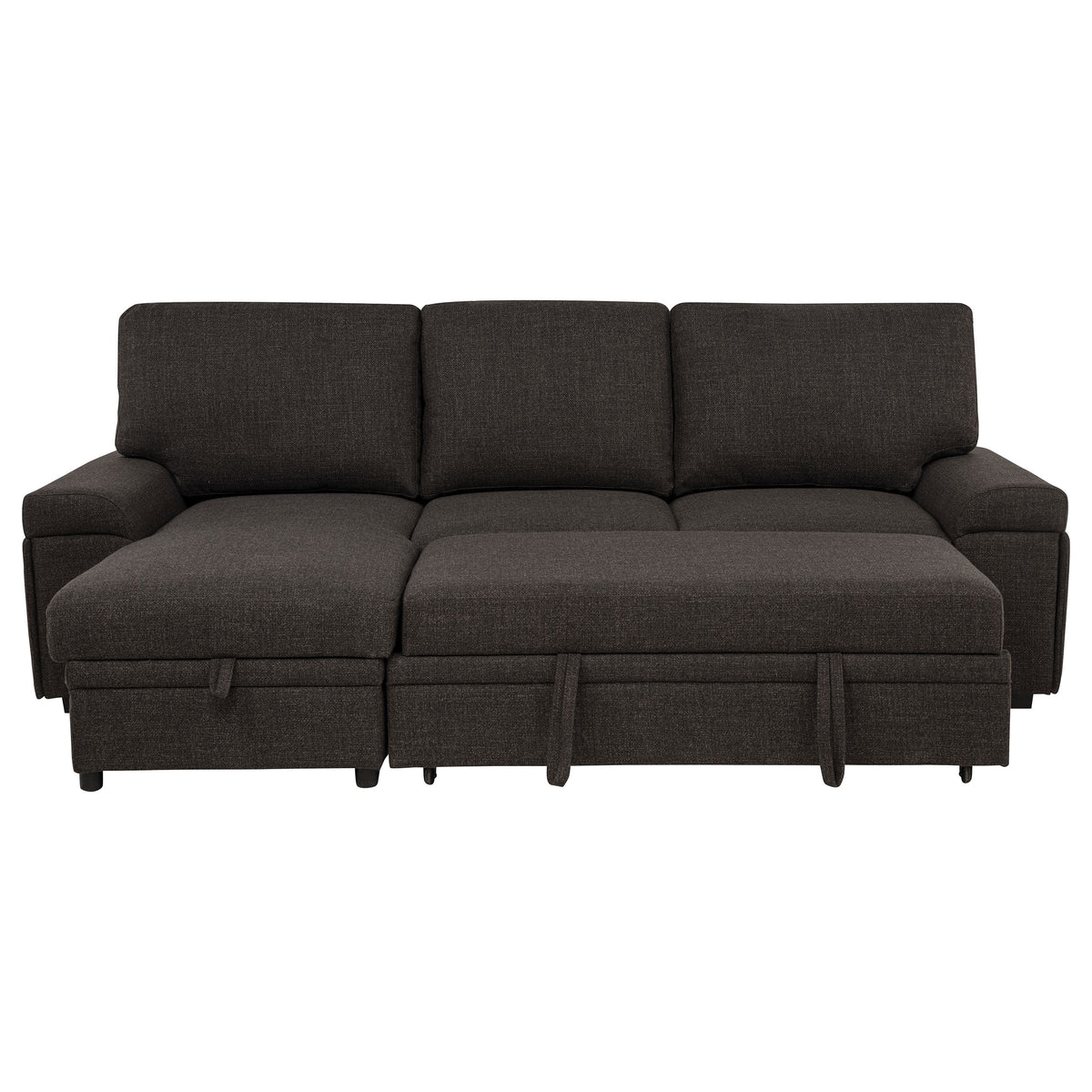 Demko Sleeper Sectional with Storage Chaise - Brown Fabric with Bluetooth Speakers, USB & Cup Holders – view 9