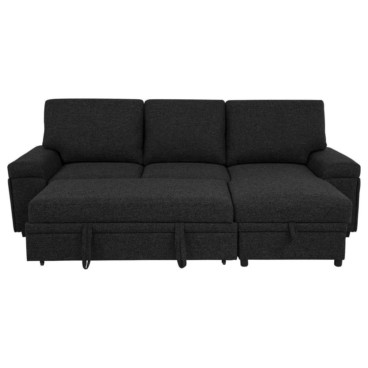 Demko Sleeper Sectional with Storage Chaise - Bluetooth Speakers, USB Charging & Cup Holders in Black Fabric – view 7
