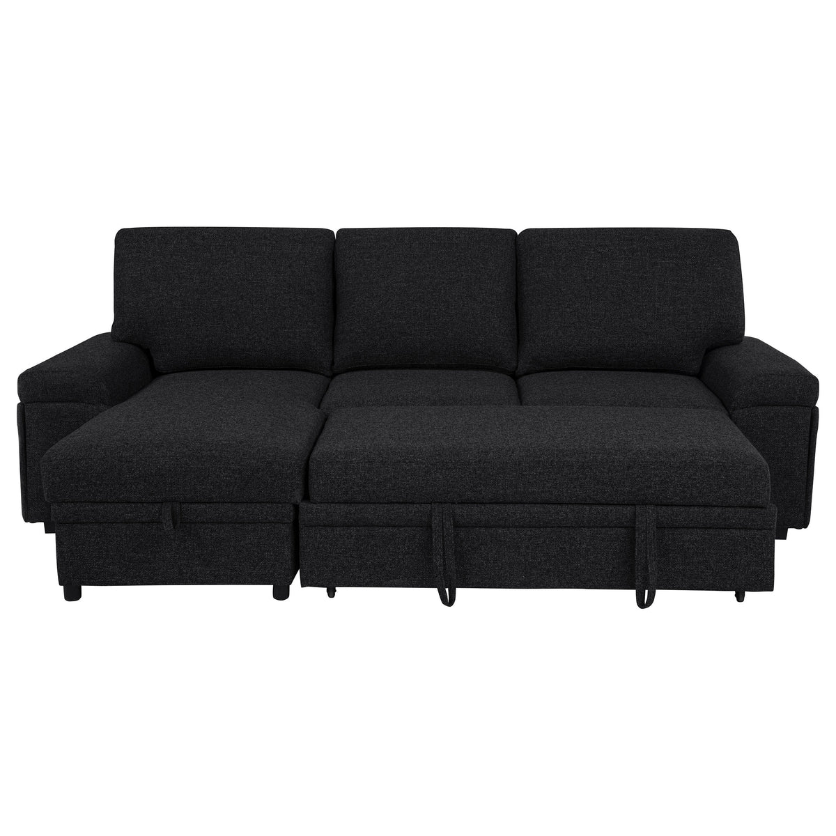 Demko Sleeper Sectional with Storage Chaise - Bluetooth Speakers, USB Charging & Cup Holders in Black Fabric – view 9