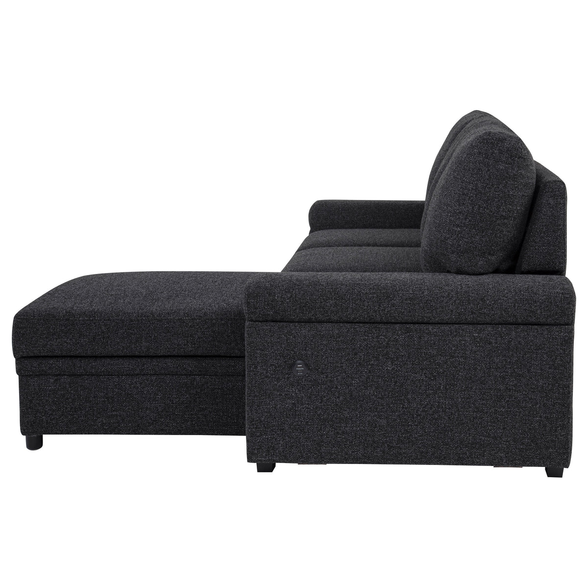 Demko Sleeper Sectional with Storage Chaise - Bluetooth Speakers, USB Charging & Cup Holders in Black Fabric – view 10