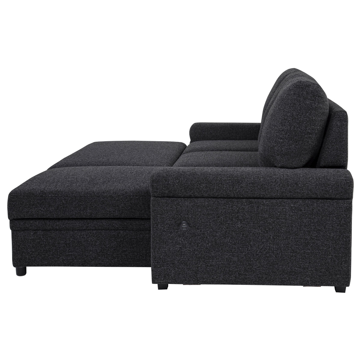 Demko Sleeper Sectional with Storage Chaise - Bluetooth Speakers, USB Charging & Cup Holders in Black Fabric – view 11