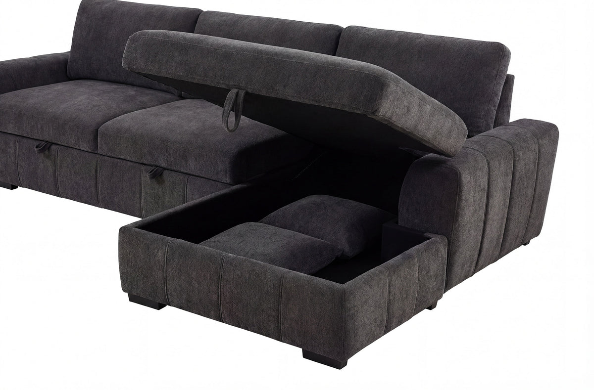 Pastrana Sleeper Sectional Sofa with Right-Facing Chaise - Charcoal Grey Fabric with Track Arms – view 11