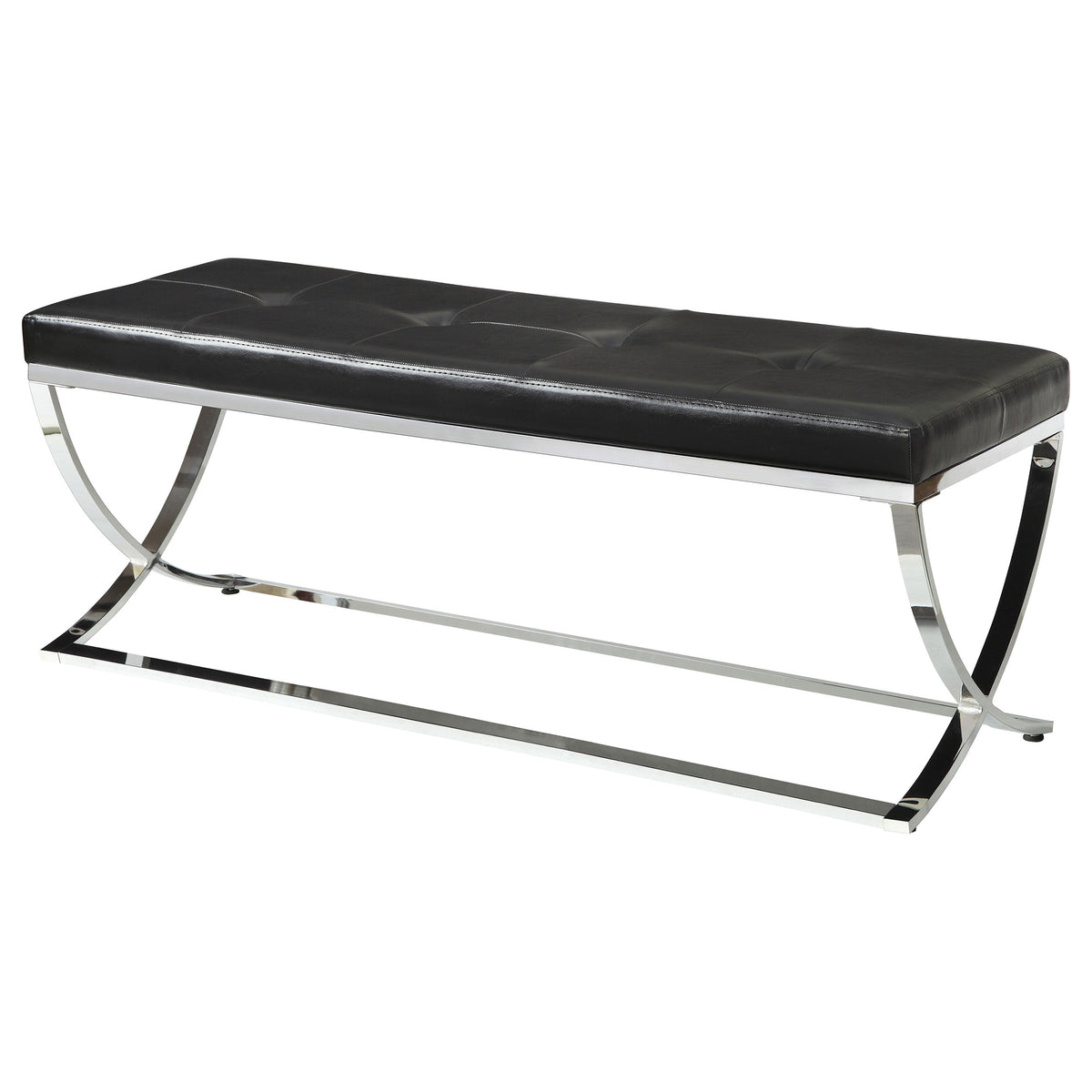 Walton Tufted Leatherette Accent Bench - Black Upholstery on Polished Chrome Frame – view 3