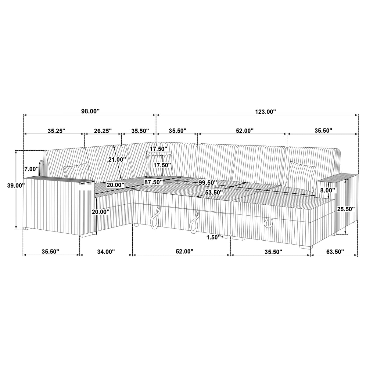 Devonshire Sleeper Sectional with Pop-Up Bed & Storage Chaise - Camel Corduroy – view 18